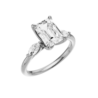 White Smoke Marquise Accent 18kt Engagement Ring, with a 2ct Emerald Lab Grown Diamond Solitaire, in a Tulip Setting