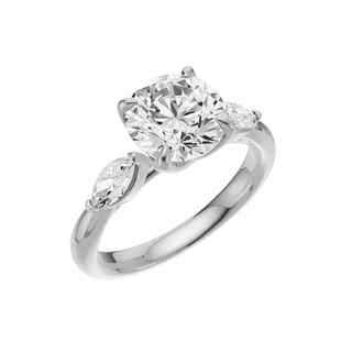 Light Gray Marquise Accent 18kt Engagement Ring, with a 2ct Round Lab Grown Diamond Solitaire, in a Tulip Setting