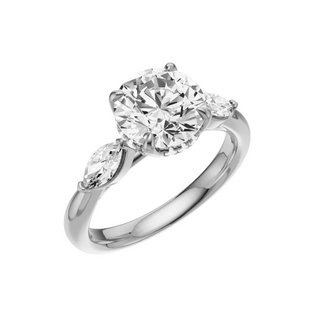 White Smoke Marquise Accent 14kt Engagement Ring, with a 2ct Round Lab Grown Diamond Solitaire, in a Tulip Hidden Halo Setting