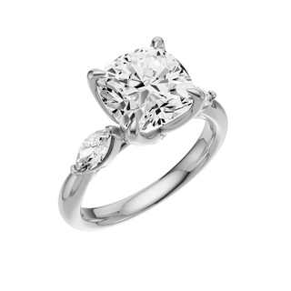 White Smoke Marquise Accent PL Engagement Ring, with a 3ct Cushion Lab Grown Diamond Solitaire, in a Tulip Setting