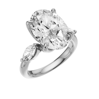 Light Gray Marquise Accent 18kt Engagement Ring, with a 5ct Oval Lab Grown Diamond Solitaire, in a Tulip Setting