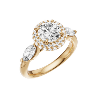 White Smoke Marquise Accent 14kt Engagement Ring, with a 2.25ct Round Lab Grown Diamond Solitaire, in a Double Halo Setting
