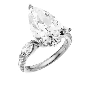 Light Gray Pave Marquise Accent 18kt Engagement Ring, with a 5ct Pear Lab Grown Diamond Solitaire, in a Tulip Hidden Halo Setting