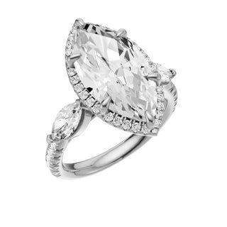 Light Gray Pave Marquise Accent 18kt Engagement Ring, with a 4ct Marquise Lab Grown Diamond Solitaire, in a Shadow Halo Setting