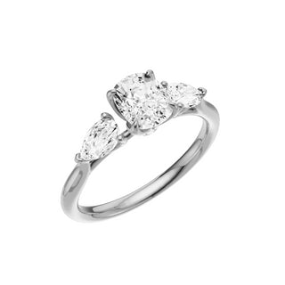 Light Gray Pear Accent 18kt Engagement Ring, with a 1ct Elongated Cushion Lab Grown Diamond Solitaire, in a Tulip Setting