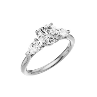 White Smoke Pear Accent 14kt Engagement Ring, with a 1.54ct Round Lab Grown Diamond Solitaire, in a Tulip Setting
