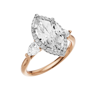 Light Gray Pear Accent 18kt Engagement Ring, with a 2ct Marquise Lab Grown Diamond Solitaire, in a Shadow Halo Setting