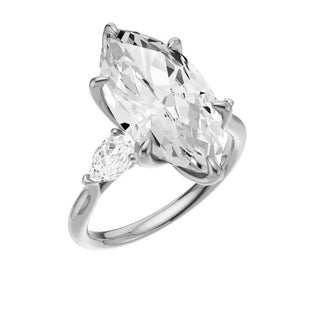 Light Gray Pear Accent 18kt Engagement Ring, with a 5ct Marquise Lab Grown Diamond Solitaire, in a Tulip Setting