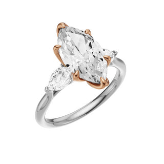 Light Gray Pear Accent 18kt Engagement Ring, with a 2ct Marquise Lab Grown Diamond Solitaire, in a Tulip Setting