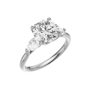 White Smoke Pear Accent 14kt Engagement Ring, with a 2ct Round Lab Grown Diamond Solitaire, in a Tulip Setting