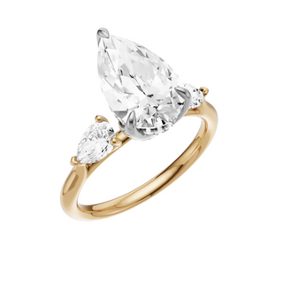 White Smoke Pear Accent 18kt Engagement Ring, with a 3ct Pear Lab Grown Diamond Solitaire, in a Tulip Hidden Halo Setting