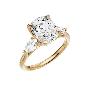 White Smoke Pear Accent 14kt Engagement Ring, with a 3.58ct Elongated Cushion Lab Grown Diamond Solitaire, in a Tulip Setting