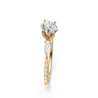 Light Gray Pave Pear Accent 18kt Engagement Ring, with a 2ct Oval Lab Grown Diamond Solitaire, in a Tulip Setting
