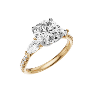 White Smoke Pave Pear Accent 18kt Engagement Ring, with a 2ct Round Lab Grown Diamond Solitaire, in a Tulip Setting