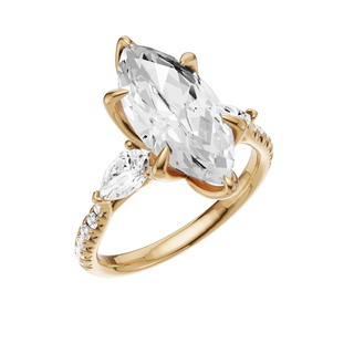 White Smoke Pave Pear Accent 14kt Engagement Ring, with a 3.74ct Marquise Lab Grown Diamond Solitaire, in a Tulip Setting