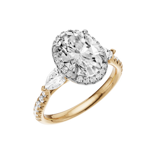 White Smoke Pave Pear Accent 14kt Engagement Ring, with a 2ct Oval Lab Grown Diamond Solitaire, in a Shadow Halo Setting