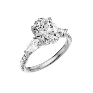 White Smoke Pave Pear Accent PL Engagement Ring, with a 2ct Oval Lab Grown Diamond Solitaire, in a Tulip Setting