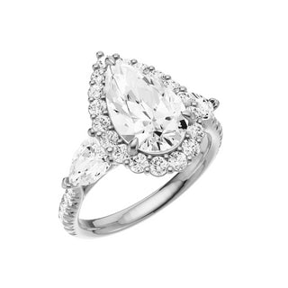 Light Gray Pave Pear Accent 18kt Engagement Ring, with a 2ct Pear Lab Grown Diamond Solitaire, in a Diana Halo Setting