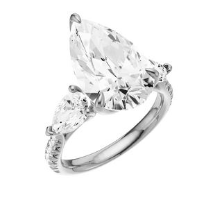 White Smoke Pave Pear Accent 18kt Engagement Ring, with a 5ct Pear Lab Grown Diamond Solitaire, in a Tulip Setting