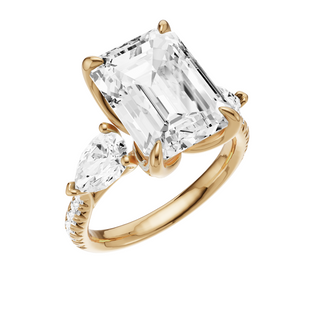 White Smoke Pave Pear Accent 14kt Engagement Ring, with a 5ct Emerald Lab Grown Diamond Solitaire, in a Tulip Setting