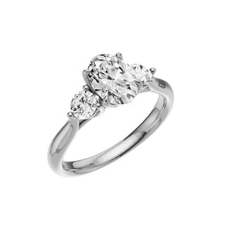 Light Gray Round Accent 18kt Engagement Ring, with a 1ct Oval Lab Grown Diamond Solitaire, in a Tulip Setting