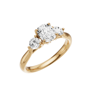 Light Gray Round Accent 18kt Engagement Ring, with a 1ct Elongated Cushion Lab Grown Diamond Solitaire, in a Tulip Setting