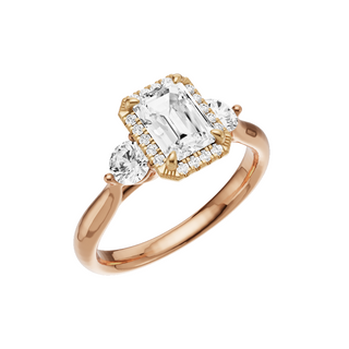 Light Gray Round Accent 14kt Engagement Ring, with a 1ct Emerald Lab Grown Diamond Solitaire, in a Shadow Halo Setting