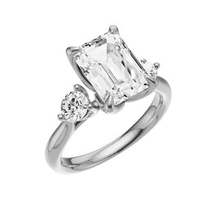 Light Gray Round Accent 18kt Engagement Ring, with a 3ct Emerald Lab Grown Diamond Solitaire, in a Tulip Setting