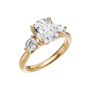 White Smoke Round Accent 14kt Engagement Ring, with a 2ct Elongated Cushion Lab Grown Diamond Solitaire, in a Tulip Setting