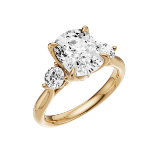 White Smoke Round Accent 14kt Engagement Ring, with a 3.58ct Elongated Cushion Lab Grown Diamond Solitaire, in a Tulip Setting