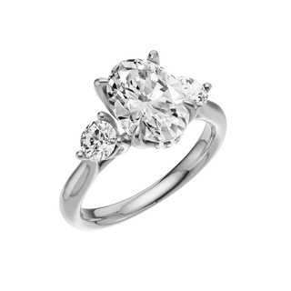 White Smoke Round Accent PL Engagement Ring, with a 2ct Oval Lab Grown Diamond Solitaire, in a Tulip Hidden Halo Setting