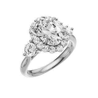 Light Gray Round Accent 18kt Engagement Ring, with a 2ct Oval Lab Grown Diamond Solitaire, in a Diana Halo Setting