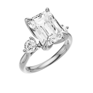 Light Gray Round Accent 18kt Engagement Ring, with a 4ct Emerald Lab Grown Diamond Solitaire, in a Tulip Setting