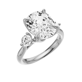 Light Gray Round Accent 18kt Engagement Ring, with a 5ct Elongated Cushion Lab Grown Diamond Solitaire, in a Tulip Setting
