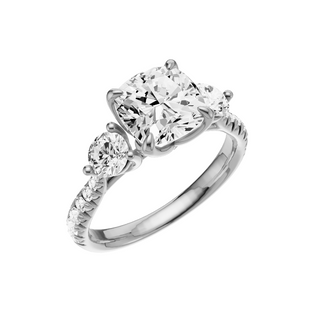 White Smoke Pave Round Accent 14kt Engagement Ring, with a 2.82ct Cushion Lab Grown Diamond Solitaire, in a Tulip Setting