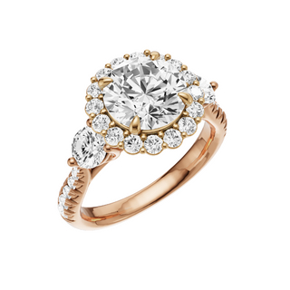 White Smoke Pave Round Accent 14kt Engagement Ring, with a 3.08ct Round Lab Grown Diamond Solitaire, in a Diana Halo Setting