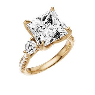 Light Gray Pave Round Accent 18kt Engagement Ring, with a 5ct Princess Lab Grown Diamond Solitaire, in a Tulip Setting