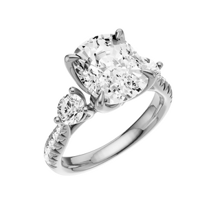 Light Gray Pave Round Accent 14kt Engagement Ring, with a 4ct Elongated Cushion Lab Grown Diamond Solitaire, in a Tulip Setting