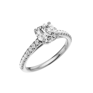 White Smoke Cathedral 14kt Engagement Ring, with a 1.26ct Round Lab Grown Diamond Solitaire, in a Tulip Setting