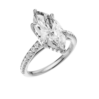 White Smoke Cathedral 18kt Engagement Ring, with a 3ct Marquise Lab Grown Diamond Solitaire, in a Tulip Hidden Halo Setting