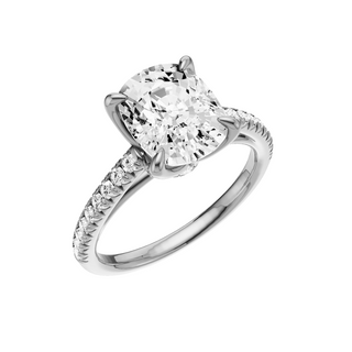 Light Gray Cathedral 18kt Engagement Ring, with a 3ct Elongated Cushion Lab Grown Diamond Solitaire, in a Tulip Setting