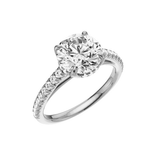 Light Gray Cathedral 18kt Engagement Ring, with a 2ct Round Lab Grown Diamond Solitaire, in a Tulip Hidden Halo Setting