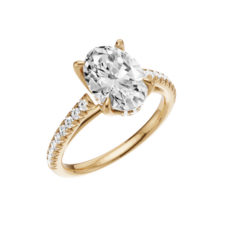 White Smoke Cathedral 18kt Engagement Ring, with a 2ct Oval Lab Grown Diamond Solitaire, in a Tulip Hidden Halo Setting