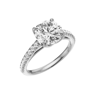 White Smoke Cathedral 14kt Engagement Ring, with a 2ct Round Lab Grown Diamond Solitaire, in a Tulip Setting