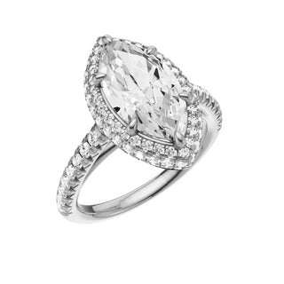 Light Gray Cathedral 18kt Engagement Ring, with a 2ct Marquise Lab Grown Diamond Solitaire, in a Double Halo Setting