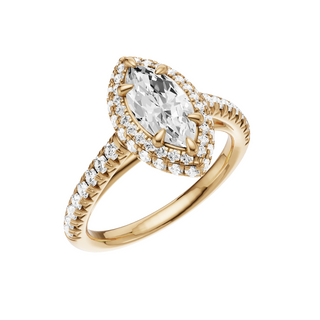 Light Gray Cathedral 18kt Engagement Ring, with a 1ct Marquise Lab Grown Diamond Solitaire, in a Double Halo Setting
