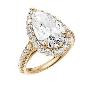 Light Gray Cathedral 18kt Engagement Ring, with a 4ct Pear Lab Grown Diamond Solitaire, in a Diana Halo Setting