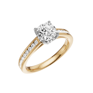 Light Gray Petite 18kt Engagement Ring, with a 1ct Cushion Lab Grown Diamond Solitaire, in a Tulip Hidden Halo Setting