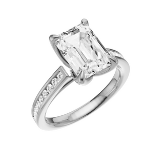White Smoke Petite PL Engagement Ring, with a 3.35ct Emerald Lab Grown Diamond Solitaire, in a Tulip Setting