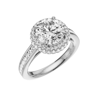 White Smoke Petite 18kt Engagement Ring, with a 2ct Round Lab Grown Diamond Solitaire, in a Double Halo Setting